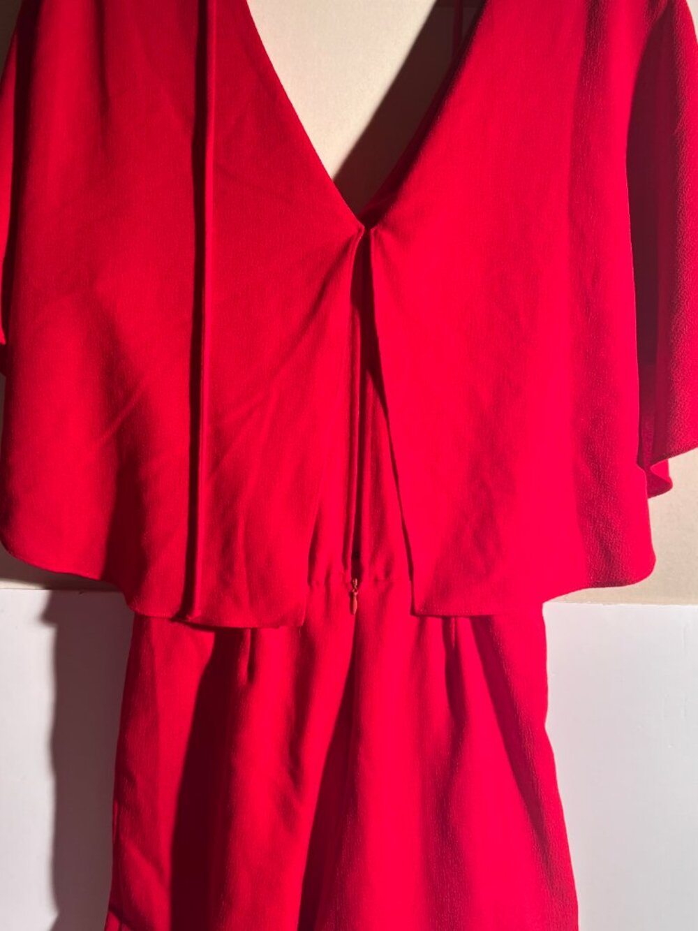 Zara Woman Red Flutter Sleeve Wide Leg Jumpsuit - Size S - Picture 9 of 15